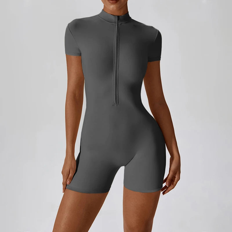 Summer Zipper Workout Overall Jumpsuit