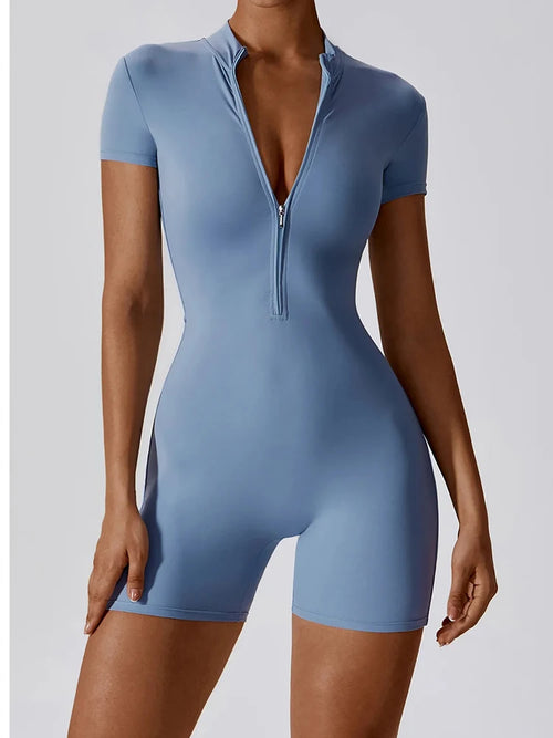 Summer Zipper Workout Overall Jumpsuit